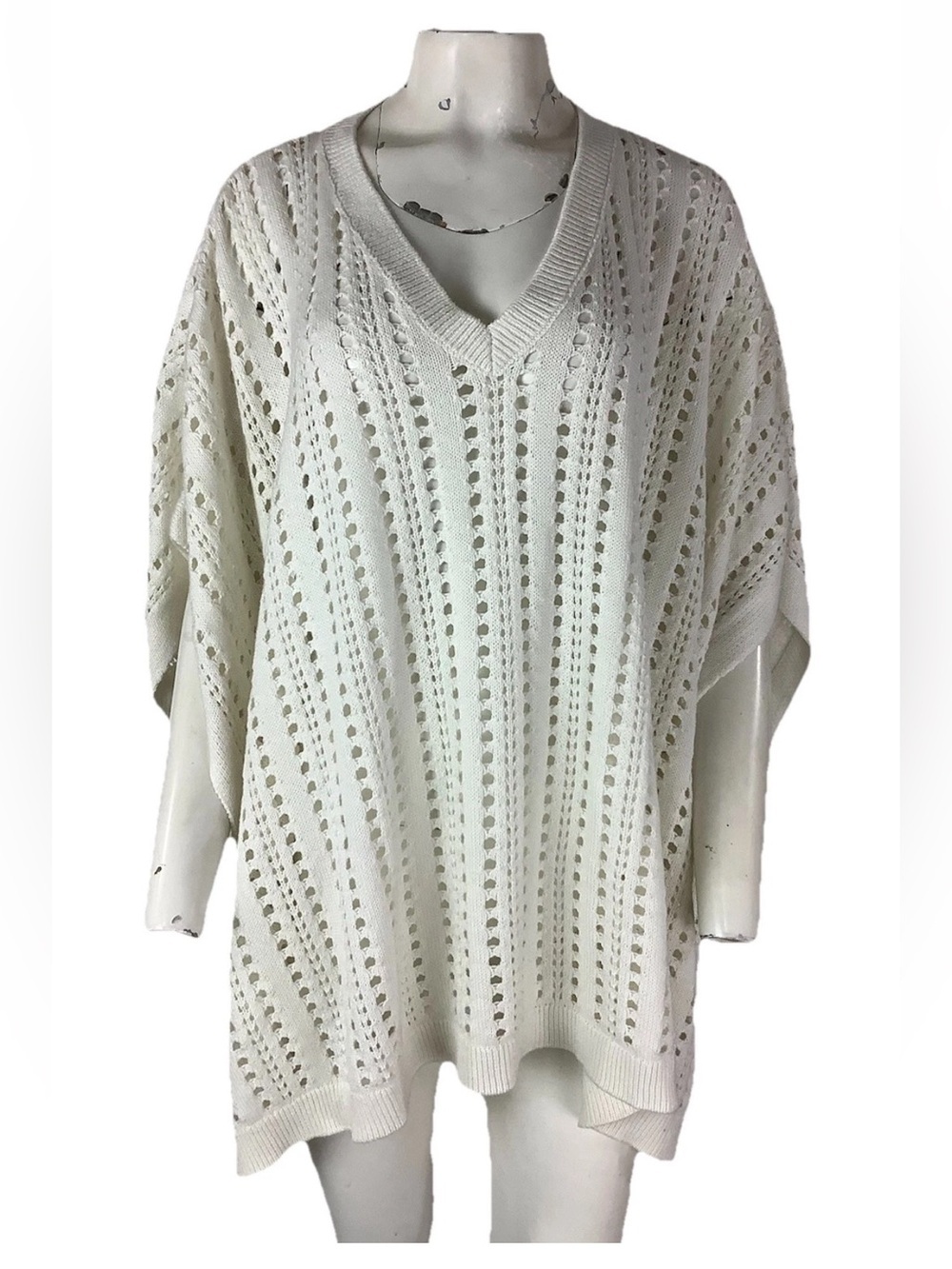 NWT Bruno Magli Womens One Size Open Knit Cotton Cashmere Poncho Sweater